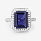 3.70 Carat Genuine Iolite and White Diamond 14K White Gold Ring