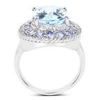 7.41 Carat Genuine Blue Topaz and Tanzanite .925 Sterling Silver Ring