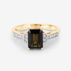 1.73 Carat Genuine Green Tourmaline and White Diamond 14K Yellow Gold Ring
