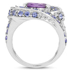 2.76 Carat Genuine Amethyst and Tanzanite .925 Sterling Silver Ring