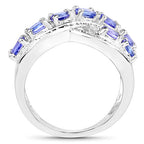 1.71 Carat Genuine Tanzanite and White Diamond .925 Sterling Silver Ring