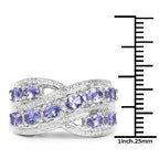 1.71 Carat Genuine Tanzanite and White Diamond .925 Sterling Silver Ring