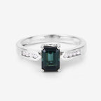 1.19 Carat Genuine Green Tourmaline and White Diamond 14K White Gold Ring