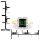 3.02 Carat Genuine Green Tourmaline and White Diamond 14K Yellow Gold Ring