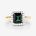 3.02 Carat Genuine Green Tourmaline and White Diamond 14K Yellow Gold Ring