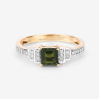 0.72 Carat Genuine Green Tourmaline and White Diamond 14K Yellow Gold Ring