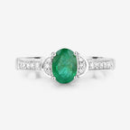 0.82 Carat Genuine Zambian Emerald and White Diamond 10K White Gold Ring