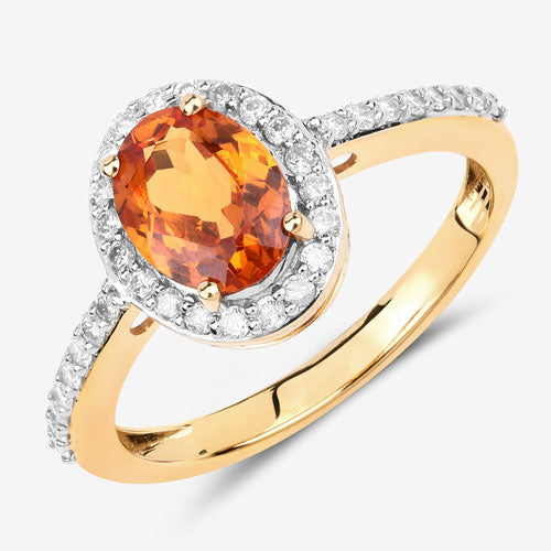 1.66 Carat Genuine Spessartite Garnet and White Diamond 14K Yellow Gold Ring