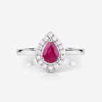 0.92 Carat Genuine Ruby and White Diamond 14K White Gold Ring