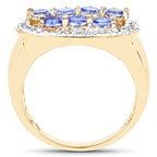 14K Yellow Gold Plated 1.70 Carat Genuine Tanzanite .925 Sterling Silver Ring