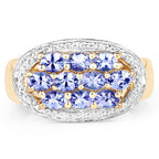 14K Yellow Gold Plated 1.70 Carat Genuine Tanzanite .925 Sterling Silver Ring
