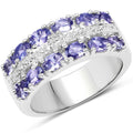 2.05 Carat Genuine Tanzanite and White Topaz .925 Sterling Silver Ring