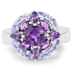 2.19 Carat Genuine Amethyst and Tanzanite .925 Sterling Silver Ring