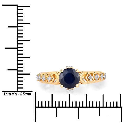 1.13 Carat Genuine Blue Sapphire and White Diamond 10K Yellow Gold Ring
