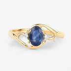 0.98 Carat Genuine Blue Sapphire and White Diamond 10K Yellow Gold Ring