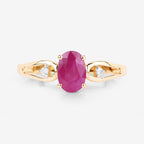 0.95 Carat Genuine Ruby and White Diamond 14K Yellow Gold Ring