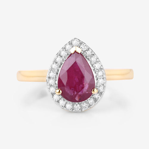 1.38 Carat Genuine Ruby and White Diamond 14K Yellow Gold Ring