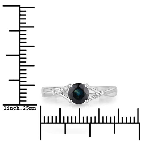 0.88 Carat Genuine Blue Sapphire and White Diamond 14K White Gold Ring