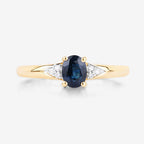 0.84 Carat Genuine Blue Sapphire and White Diamond 14K Yellow Gold Ring