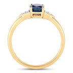 1.01 Carat Genuine Blue Sapphire and White Diamond 14K Yellow Gold Ring