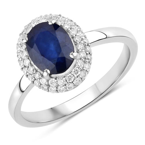 1.84 Carat Genuine Blue Sapphire and White Diamond 14K White Gold Ring