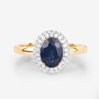 1.84 Carat Genuine Blue Sapphire and White Diamond 14K Yellow Gold Ring