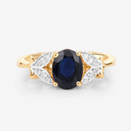 1.62 Carat Genuine Blue Sapphire and White Diamond 14K Yellow Gold Ring