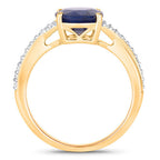 3.28 Carat Genuine Blue Sapphire and White Diamond 14K Yellow Gold Ring