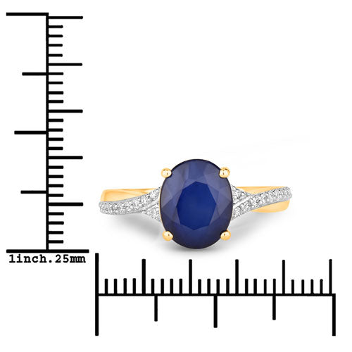 3.28 Carat Genuine Blue Sapphire and White Diamond 14K Yellow Gold Ring