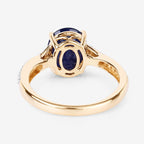 3.28 Carat Genuine Blue Sapphire and White Diamond 14K Yellow Gold Ring