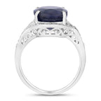 6.52 Carat Genuine Blue Sapphire and White Diamond 14K White Gold Ring