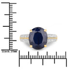 6.49 Carat Genuine Blue Sapphire and White Diamond 14K Yellow Gold Ring