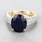 6.49 Carat Genuine Blue Sapphire and White Diamond 14K Yellow Gold Ring