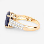 6.49 Carat Genuine Blue Sapphire and White Diamond 14K Yellow Gold Ring