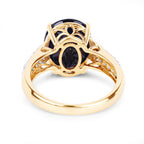 6.49 Carat Genuine Blue Sapphire and White Diamond 14K Yellow Gold Ring