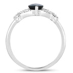 1.50 Carat Genuine Blue Sapphire and White Diamond 14K White Gold Ring
