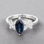 1.50 Carat Genuine Blue Sapphire and White Diamond 14K White Gold Ring