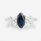 1.50 Carat Genuine Blue Sapphire and White Diamond 14K White Gold Ring