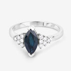 1.47 Carat Genuine Blue Sapphire and White Diamond 14K White Gold Ring