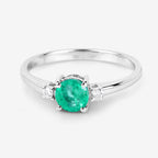 0.71 Carat Genuine Zambian Emerald and White Diamond 14K White Gold Ring