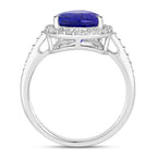 4.46 Carat Genuine Tanzanite and White Diamond 14K White Gold Ring