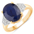 4.46 Carat Genuine Blue Sapphire and White Diamond 14K Yellow Gold Ring