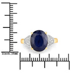 4.46 Carat Genuine Blue Sapphire and White Diamond 14K Yellow Gold Ring