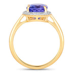 3.43 Carat Genuine Tanzanite and White Diamond 14K Yellow Gold Ring