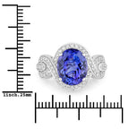 4.54 Carat Genuine Tanzanite and White Diamond 14K White Gold Ring