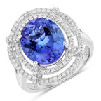 5.17 Carat Genuine Tanzanite and White Diamond 14K White Gold Ring