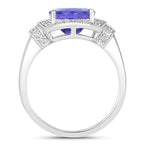 4.31 Carat Genuine Tanzanite and White Diamond 14K White Gold Ring