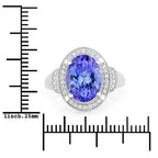 4.31 Carat Genuine Tanzanite and White Diamond 14K White Gold Ring