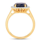 4.63 Carat Genuine Blue Sapphire and White Diamond 14K Yellow Gold Ring