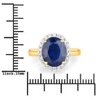 4.63 Carat Genuine Blue Sapphire and White Diamond 14K Yellow Gold Ring